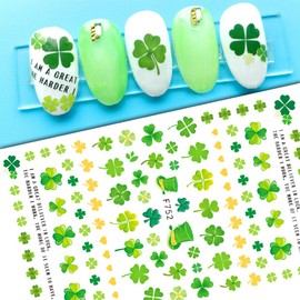 10 Sheets St Patricks Day Nail Stickers, St Patrick’s Day Shamrock Nail Stickers 3D Self-Adhesive Saint Patricks Day Nail Shamrock Nail Decals Deisgn St Patricks Day Accessories for Women and Girls