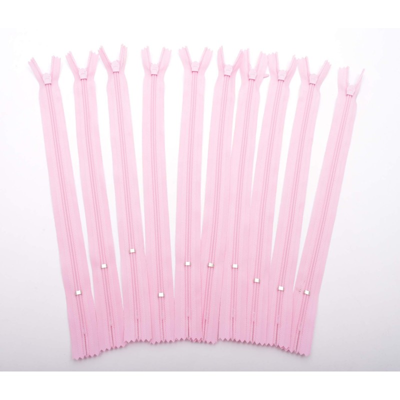 60cm Adjustable Length Invisible Zip - Pink, 10 Pieces