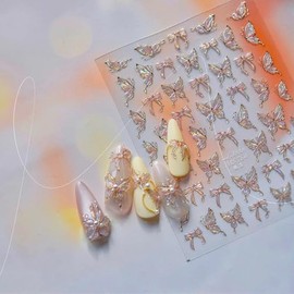 Pegatinas de uñas de mariposa para arte de uñas, calcomanías de mariposa de concha ligera, calcomanías de uñas 5D en relieve, mariposas, arco de primavera, suministros de arte para mujeres y niñas (1