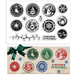 PH PandaHall Christmas Postage Clear Stamps for Card Making, Santa Claus, Snowman, Snowflake, Transparent Craft Seal Stamp, Rubber Stamp for DIY Scrap Booking, Crafting Album, Journal Decor