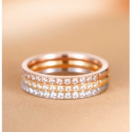 Tigrade 2mm Womens Titanium Eternity Rings Cubic Zirconia Wedding Engagement Band Size 3-12 (Silver-Half CZ, 7)