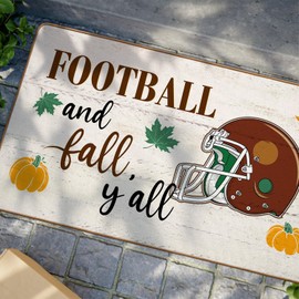ETYZE Fall Door Mat Front Door Mat Outdoor Entrance, Football Decor Mats, Football and Fall Y'all Decor Mat, Fall Pumpkin Decor Doormat Outside, Best Birthday Gift for Boys Man, 30x17 Inch