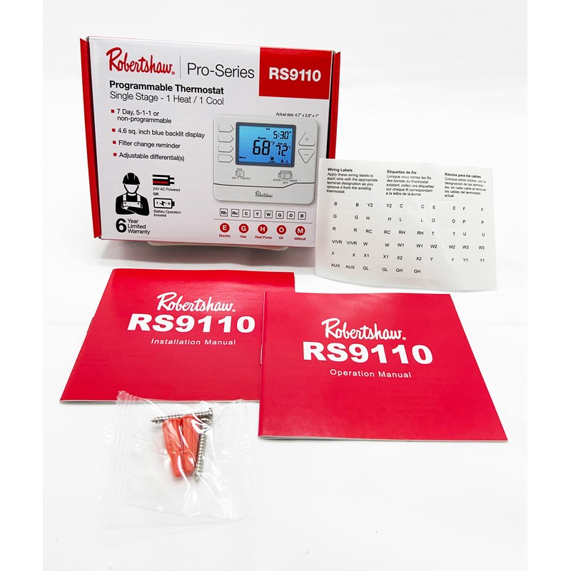 Robertshaw RS9110 Pro Series 5-1-1 Programmable Thermostat, White, 1 Heat