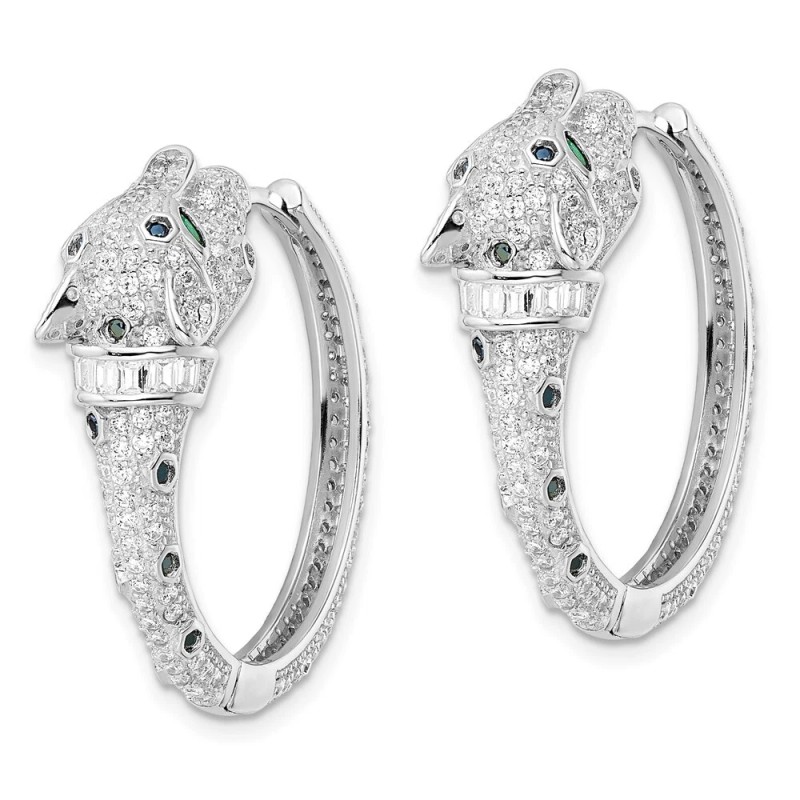 Unbranded 32.83mm Sterling Silver Rhodium-plated Polished CZ Cheetah Hinged Hoop