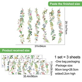 AM AMAONM 3 Sheets of 12x36inch Large Hanging Colorul Flowers Wall Stickers Removable Spring Plants Vine Wall Decals DIY Butterfly with Leaf Wall Decor for Home Kids Girls Nursery Bedroom (Green)