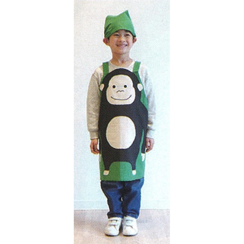 Friends Hill Kids Apron M Hello Gorilla Green with Triangle
