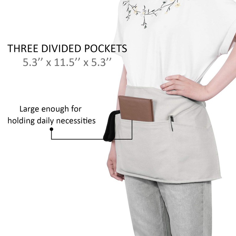 GNEGNI 3 Pockets Waist Apron-Waitress Waiter Server Apron Short Half