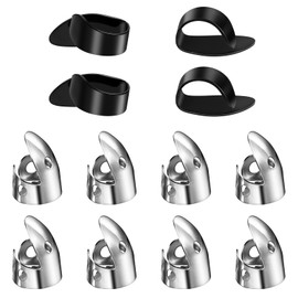 JIYIN 12 Piece Thumb Picks Set, Adjustable Banjo Picks 8 Pcs Stainless Steel Finger & 4 Pcs Plastic Thumb Pick Metal Bass Guitar Accessories for Harp Bass Pick Guitar(Silver Black)