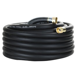 Guitrees 50FT 3/4 Heavy Duty Rubber Garden Hose - 200psi Working, 1000psi Burst - Hot/Cold Water - Five-Layered Braiding for Durability - Versatile for Gardening, Agriculture, Construction(Black)