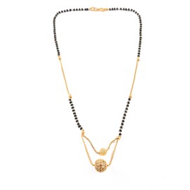 JewarHaat Indian Ad Cz Two-Tone Silver Gold-Plated CZ-Studded & Beaded Mangalsutra for Women, Small, Brass, Cubic Zirconia