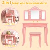 Costzon Kids Vanity, Girls Vanity Set with Mirror and Stool