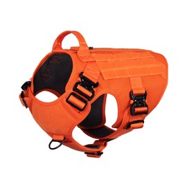 ICEFANG Tactical Dog Harness with 4X Metal Buckle,Working Dog MOLLE K9 Vest with Handle,No Pulling Front Clip,Adjustable Pet Harness for Large Dogs (L (28"-35" Chest), Orange)