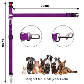 Lollanda Sicherheitsgurt Hund Auto, Hundegurt fürs Auto Sitze mit Reflektierenden Streifen und Pufferseilen, Verstellbarer Hundegurt für Große Mittlere und Kleine Hunde (Lila)