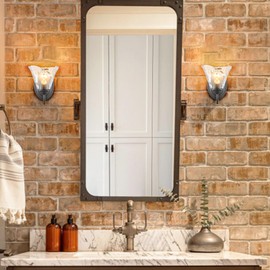 DANSEER Rustic Finish Wall Sconce Vintage Vanity Light with Amber Glow Glass Shade for Bathroom Living Room Hallway Staircase Set of 2