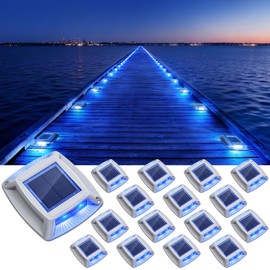 Etetale Solar Driveway Lights Outdoor 16 Pack, IP68 LED Solar Powered Waterproof Driveway Marker Deck Dock Lights for Dock Step Pathway Walkway Sidewalk Garden Yard Stair Marine (Blue)