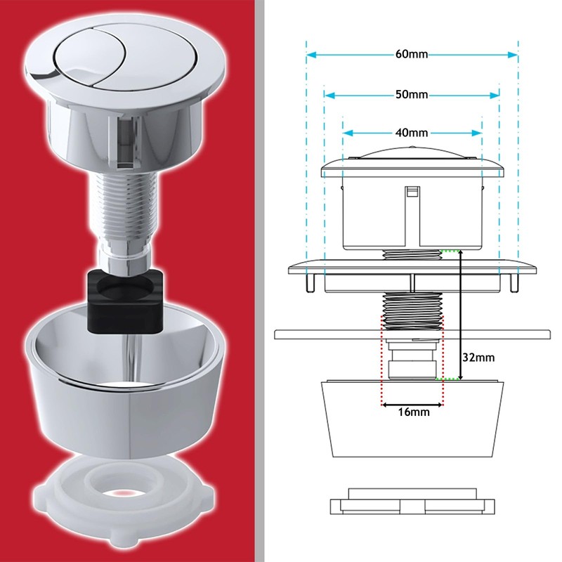 SPARES2GO Universal Toilet Cistern Double Flush Push Button Set for