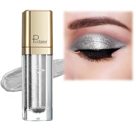 Metallic Liquid Glitter Eyeshadow - Long Lasting Waterproof Matte Shimmer - Highly Pigmented Sparkly Eye Shadow - Easy to Blend - with Eyeliner Pen - Starry Silver(2#)