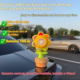 Sunflower Bubble Machine, roof Remote Control Bubble Machine, can Shake with Light, Suitable for Cars, Electric Cars, Bicycles, 10 Bubble Liquids