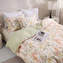 LONAVA King Size 3 Pieces Printed Duvet Cover Set, (Warm Floral,Sage Green) 1 Lightweight Floral Duvet Cover with Zipper Closure and 2 Pillowcases,Premium Soft Microfiber (No Comforter)