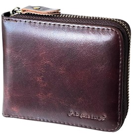 Admetus - Cartera de piel auténtica para hombre con cremallera, plegable - Top Quality