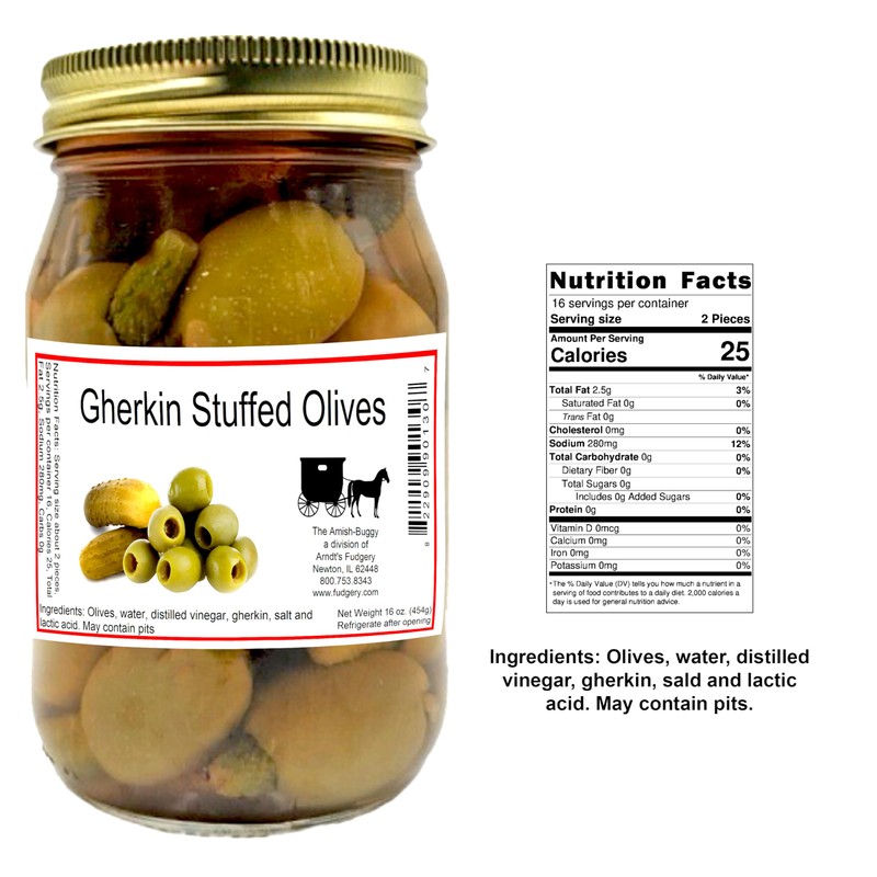 Stuffed Large Olives - Choose Two 16 oz. Jars (Gherkin
