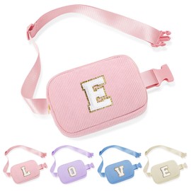 YOOLIFE Belt Bag for Teen Girls Kids, Birthday Gifts for 3 4 5 6 7 8 9 10 11 12 13 Year Old Girls, Easter Gifts for Teens Kids Monogram Initial Crossbody Sling Bag for Kid Teen Girl Preppy (Pink E)