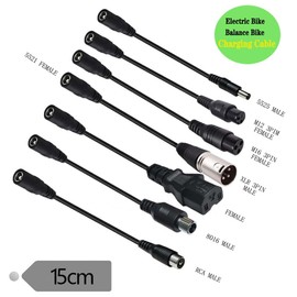 Electric Bike Balance Car Charger Adapter Cable Set, 15cm Length, 7-in-1 DC Connector Kit with 5.5mm x 2.1mm Female to 5.5mm x 2.5mm/8.0mm x 1.6mm/XLR Male/M12/M16/RCA/3 Pin Plug Male Adapters