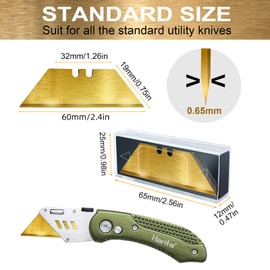 Harita Utility Knife Blades, 60 Pack Standard Replacement Blades for Heavy Duty Utility Knives and Box Cutters, SK2 Razor Blades, Titanium Fully Plated, Never Rust, Extra Durable