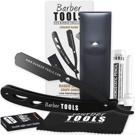 BARBER TOOLS â® Rasiermesser mit Box und 5 Rasierklingen + Poliertuch + Etui