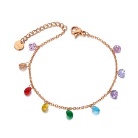 lokaerlry Titanium Stainless Steel Chain & Link Bracelets Colorful CZ Crystal Charm Bracelet (Rose Gold Plated)