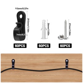 WYYFXY® Pack of 60 Q-Hanger Screw Hooks, Christmas Light Hooks, Outdoor Hook Screws for Garage, New Year, for Hanging Fairy Lights, Patio Lights (Black)