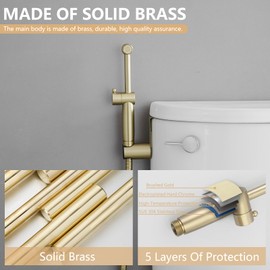 BATHLAVISH Handheld Bidet Sprayer for Toilet, All Brass Bathroom Toilet Sprayer Bidet Attachment Set, Baby Cloth Diaper Spraying Kit for Pet Bathing and Feminine Care, Brushed Gold