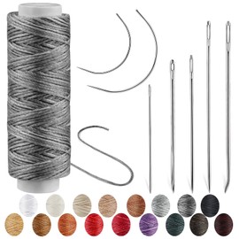 Ftyiwu Waxed Thread, Upholstery Needle and Thread 32 Yards with 7PCS Hand Sewing Needles for Home Upholstery Carpet Canvas Repair Leather Sewing (Dark Gray)