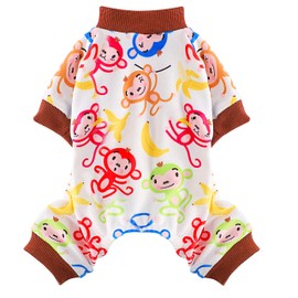 Dog Pajamas Cute Duck Soft Fleece Stretchy Dog Onesie Pet Pjs Fall Dog Clothes for Small Dogs Girl Boy (Small, Brown Monkey)