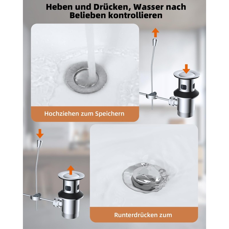 Hibbent Pull Rod Drain Fitting with Overflow Sink Drain Valve
