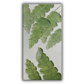 YaSheng Art- Modern minimalist 3D textured wall art Oil Paintings on Canvas Green plant paintings handmade Contemporary Abstract canvas wall art for bedroom Home Wall Deco Oil Painting 24X48 inch