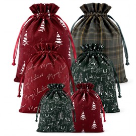 6 Pcs Christmas Tree Drawstring Gift Bags, 10" 16" 20"