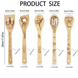 Set of 5 Engraved Wooden Spoons, Funny Magic Bamboo Spoons, Bamboo Magic Spoon Cooking Utensils, Wooden Housewarming Gift for Kitchen, Home Decor and Cooking Utensils Set Wood