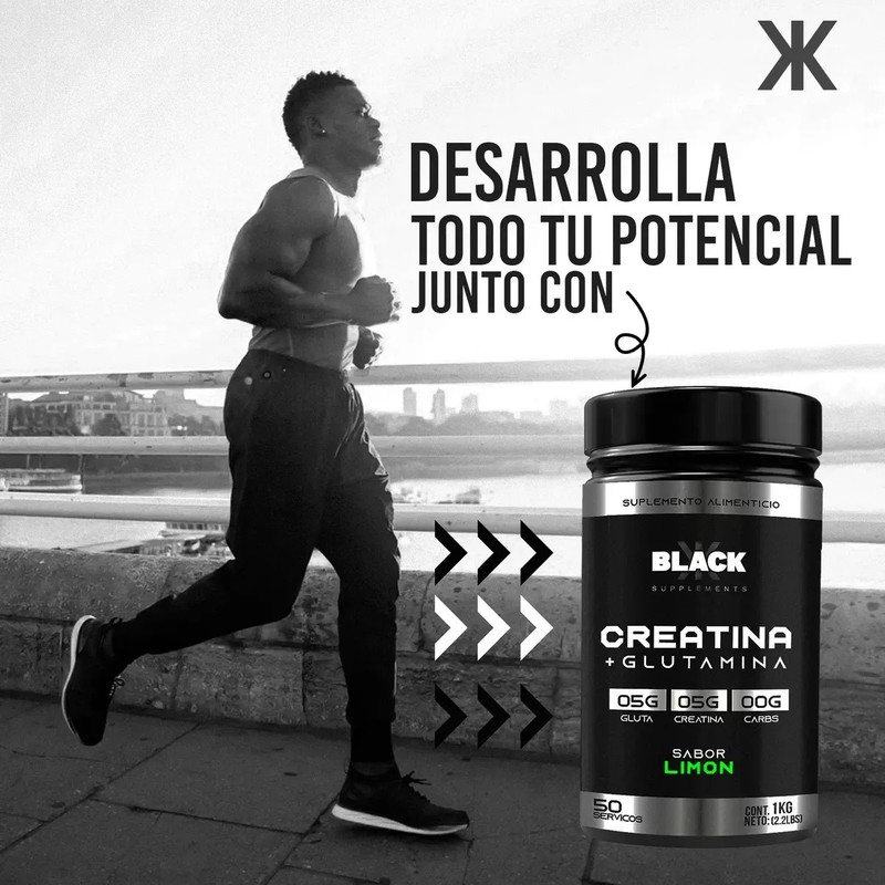 Black Creatina Glutamina 1 Kg 50 Servicios Varios Sabores