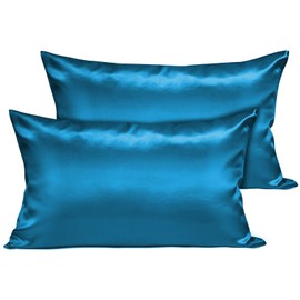 Joyhabit Luxury Satin Silk Cushion Cover, 40 x 80 cm, Royal Blue, Set of 2, Super Soft & Smooth Pillowcase, Skin Protective for Deep Sleep
