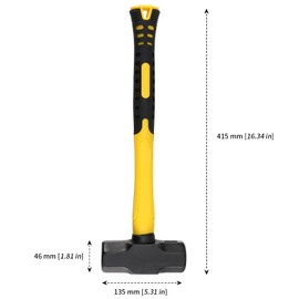 MANCHAP 2 PCS 16 Inch 4 Lbs Sledge Hammer, Mini Club Hammer with with Fiberglass Handle, 4 Pound Drilling Crack Hammer for Demolition and Construction,black yellow