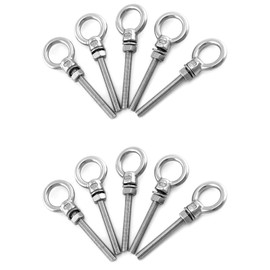 QWORK Threaded Eyebolts, 10 Pack 1/4" x 2" Long Stainless Steel Marine Grade Shoulder Eye Bolt