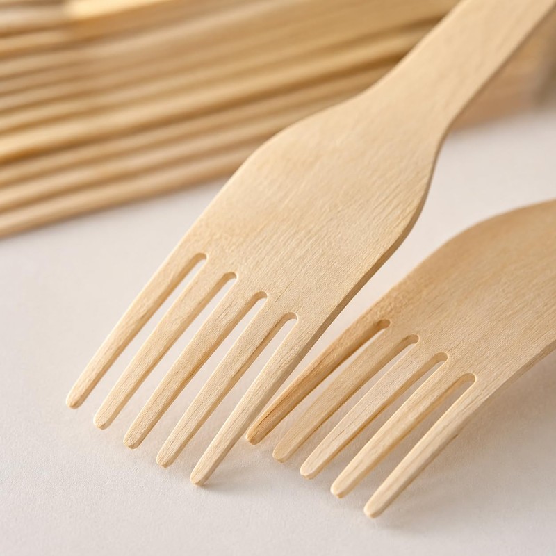 MAR Wooden Forks 100 Pack Disposable Cutlery Compostable for Parties