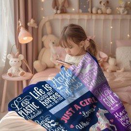 Horse Blanket Gifts for Girls Women, Just A Girl Who Loves Horses Throw Blanket, Cute Horse Blanket for Horse Lovers Flannel Fleece Soft Warm Fuzzy Throw Horse Decor Bed Living Room for Baby 40"x30"