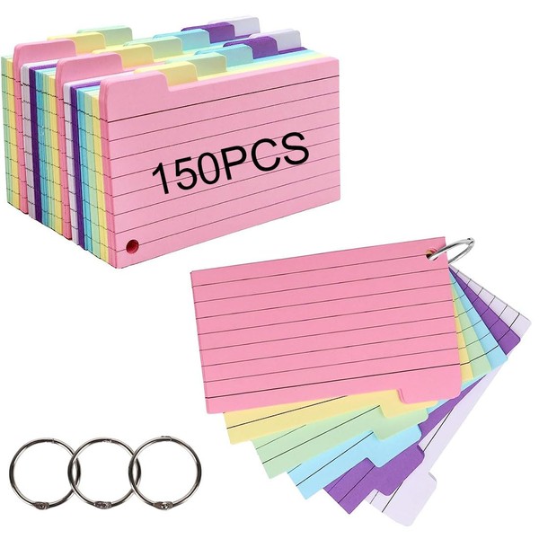 SJBAUTYO Lined Index Cards, 150 Pieces Lined Index Cards in