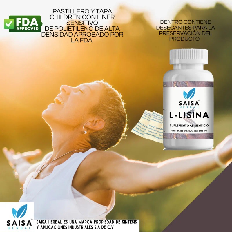 L-Lisina 100 Pura 120 Cps SAISA HERBAL Lisina Suplemento Alimenticio