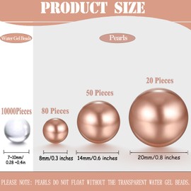 PNJHDZ 150 Pcs Pearl Beads and 10000 Pcs Clear Water Beads for Vases, 8/14/20mm vase Filler Rosegold Pearl Beads for Home Table Party Decor, DIY Wedding, Birthday, Anniversary, Christmas Centerpiece