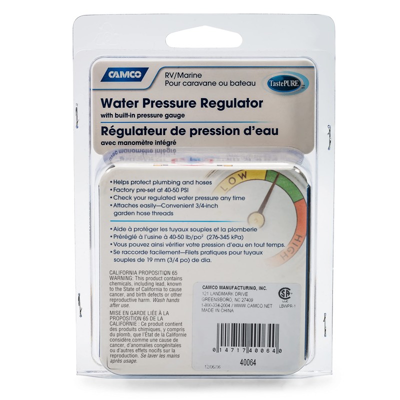 Camco Manufacturing 40063: Brass Water Pressure Regulator with Gauge
