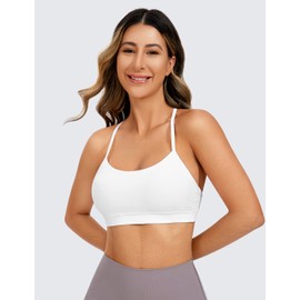 CRZ YOGA Women's Butterluxe Padded Sports Bra - Low Impact Y Back Strappy Bra Racerback Spaghetti Straps Gym Yoga Bras White S