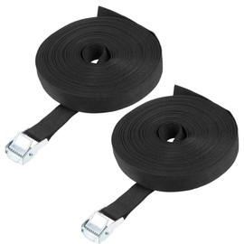 sourcing map Pack of 2 Lashing Straps with Cam Buckle 12 m x 25 mm 80 kg Load Cap Polypropylene for Transport Cargo Black